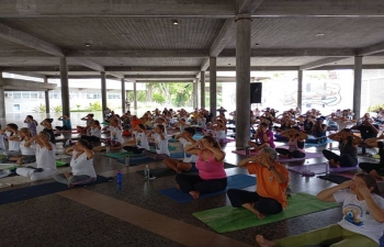 The third Curtain Raiser for the upcoming International Day of Yoga was organized on Saturday,15 June, 2024 in collaboration with Universidad Central de Venezuela (UCV), Caracas with the enthusiastic participation of more than 250 Yoga practitioners belonging to different Yoga schools of Venezuela.